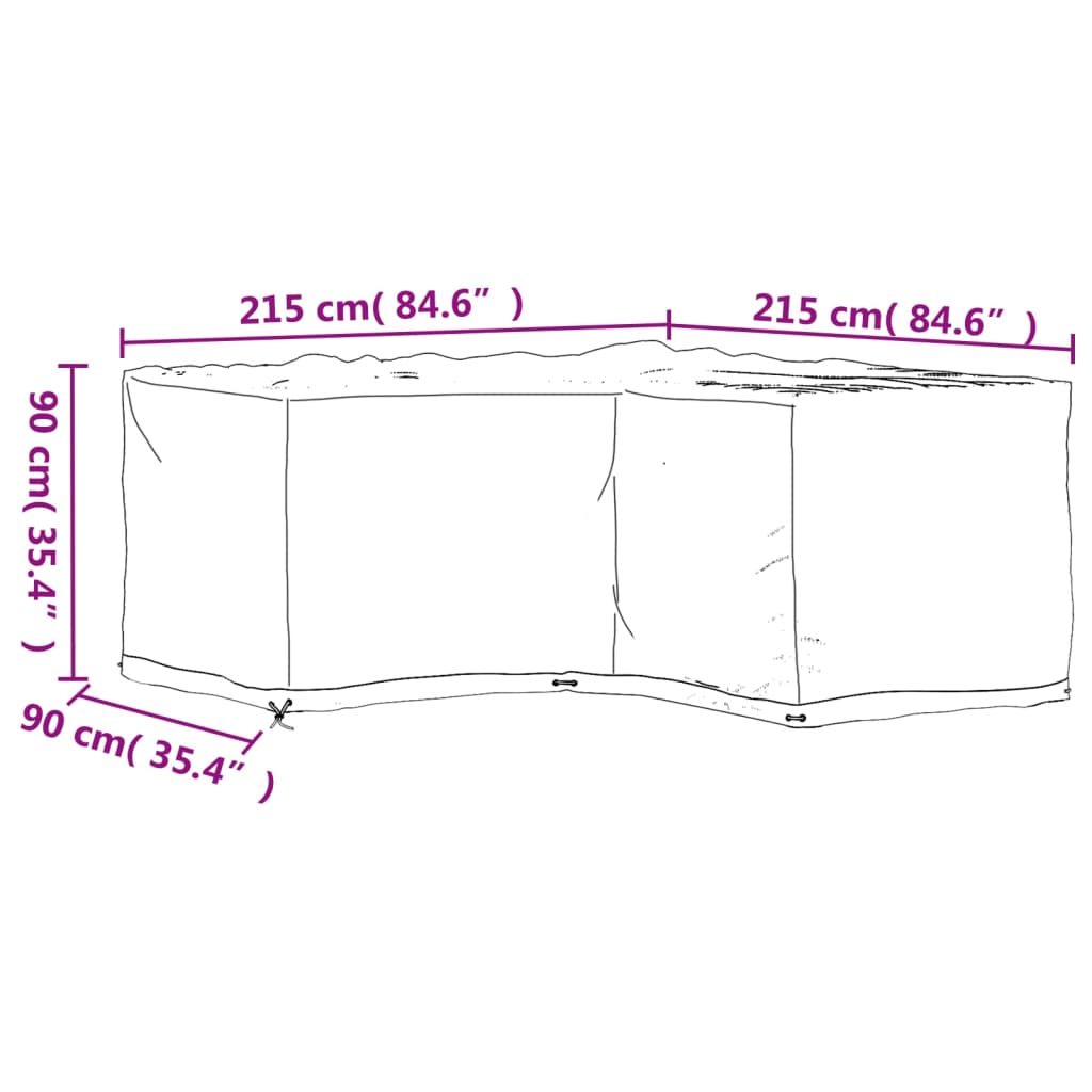 vidaXL L-Shaped Garden Furniture Cover 16 Eyelets 215x215x90 cm