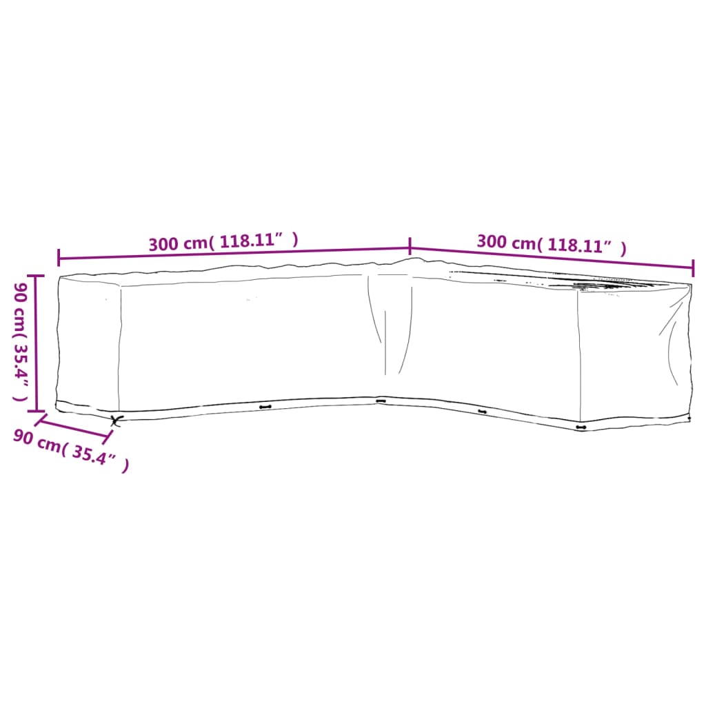 vidaXL L-Shaped Garden Furniture Cover 20 Eyelets 300x300x90 cm