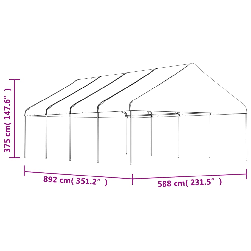 vidaXL Gazebo with Roof White 8,92x5,88x3,75 m Polyethylene
