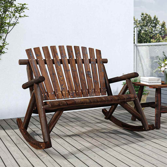 vidaXL Garden Rocking Bench | Burned look | Solid spruce wood | 2-Seater