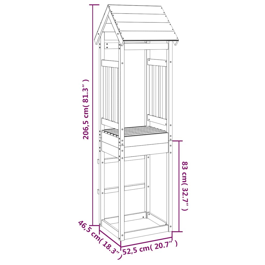 vidaXL Play Tower 52,5x46,5x206,5 cm Solid Wood Douglas