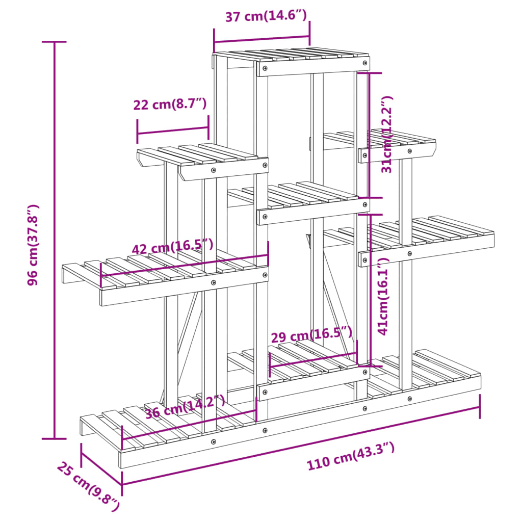 vidaXL Flower Stand 110x25x96 cm Solid Wood Fir