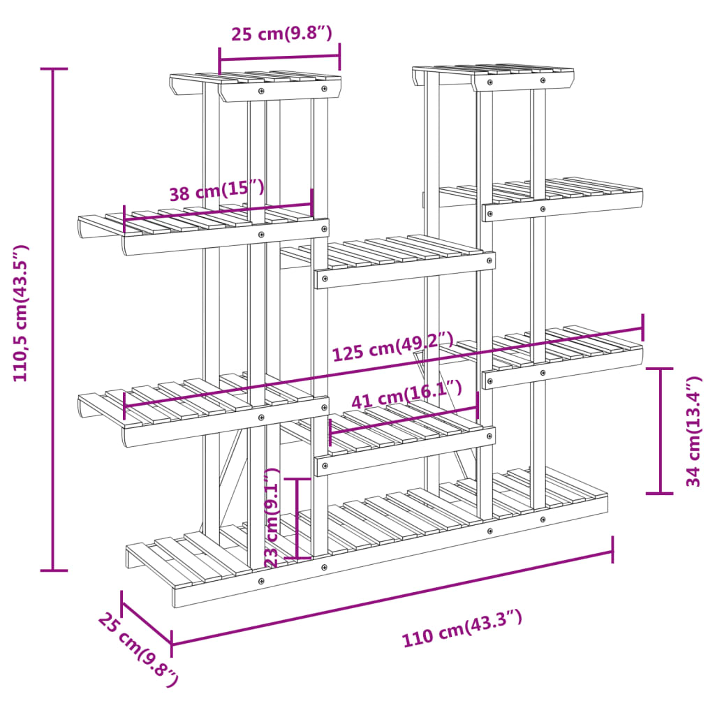 vidaXL Flower Stand 110x25x110.5 cm Solid Wood Fir