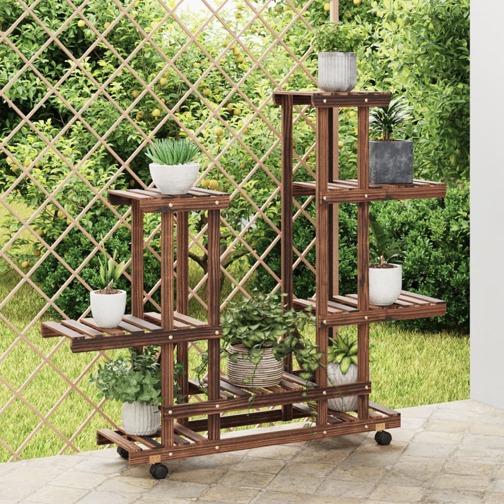 vidaXL Flower Stand with Wheels 95x25x101 cm Solid Wood Fir