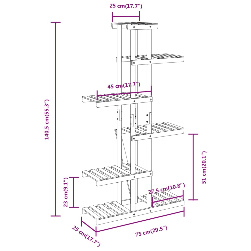 vidaXL Flower Stand 75x25x140,5 cm Solid Wood Fir