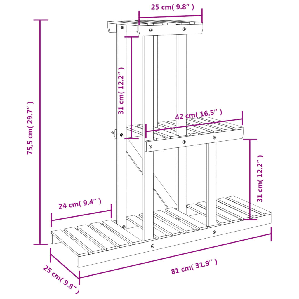 vidaXL Flower Stand 81x25x75.5 cm Solid Wood Fir