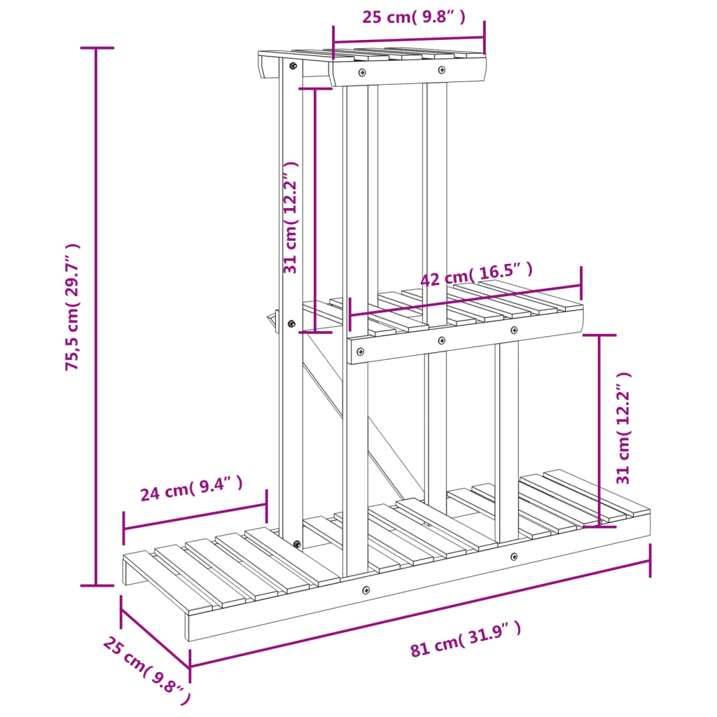 vidaXL Flower Stand 81x25x75.5 cm Solid Wood Fir