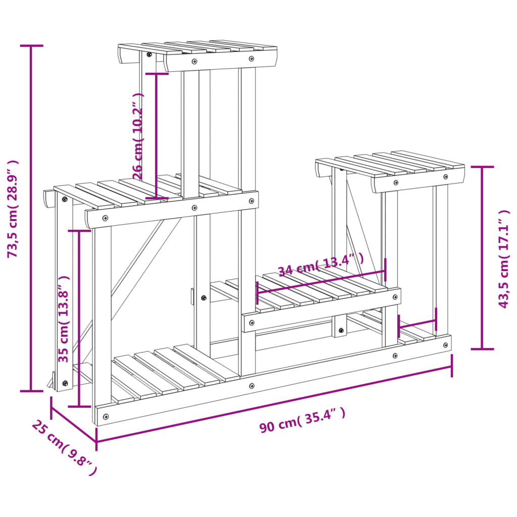 vidaXL Flower Stand 90x25x73.5 cm Solid Wood Fir
