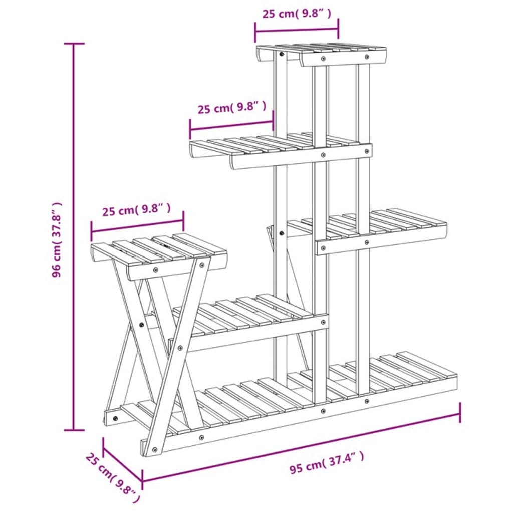 vidaXL Flower Stand 95x25x96 cm Solid Wood Fir