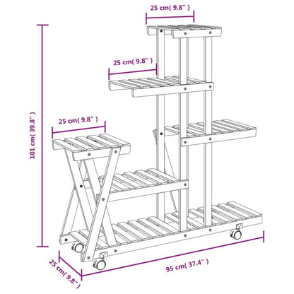 vidaXL Flower Stand with Wheels 95x25x101 cm Solid Wood Fir