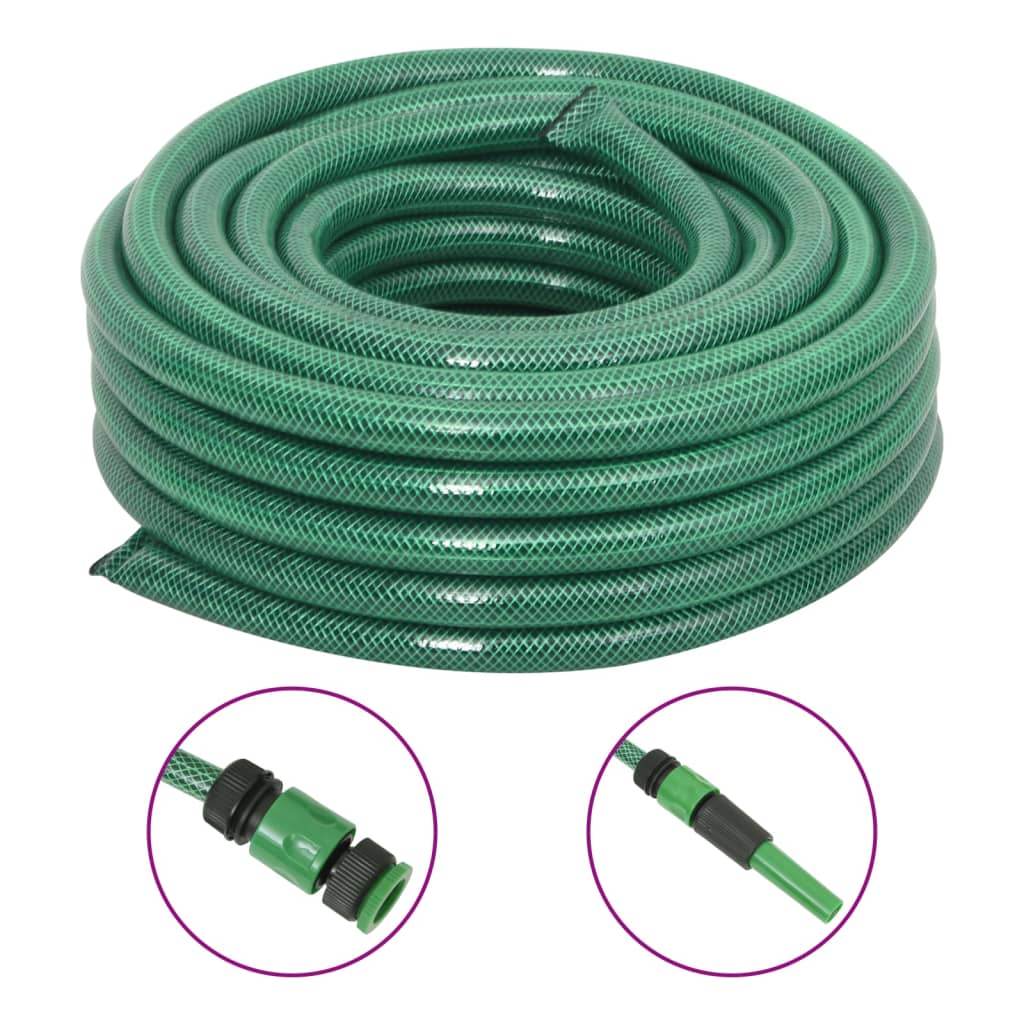 vidaXL Garden Hose with Fitting Set Green 0,75" 20 m PVC