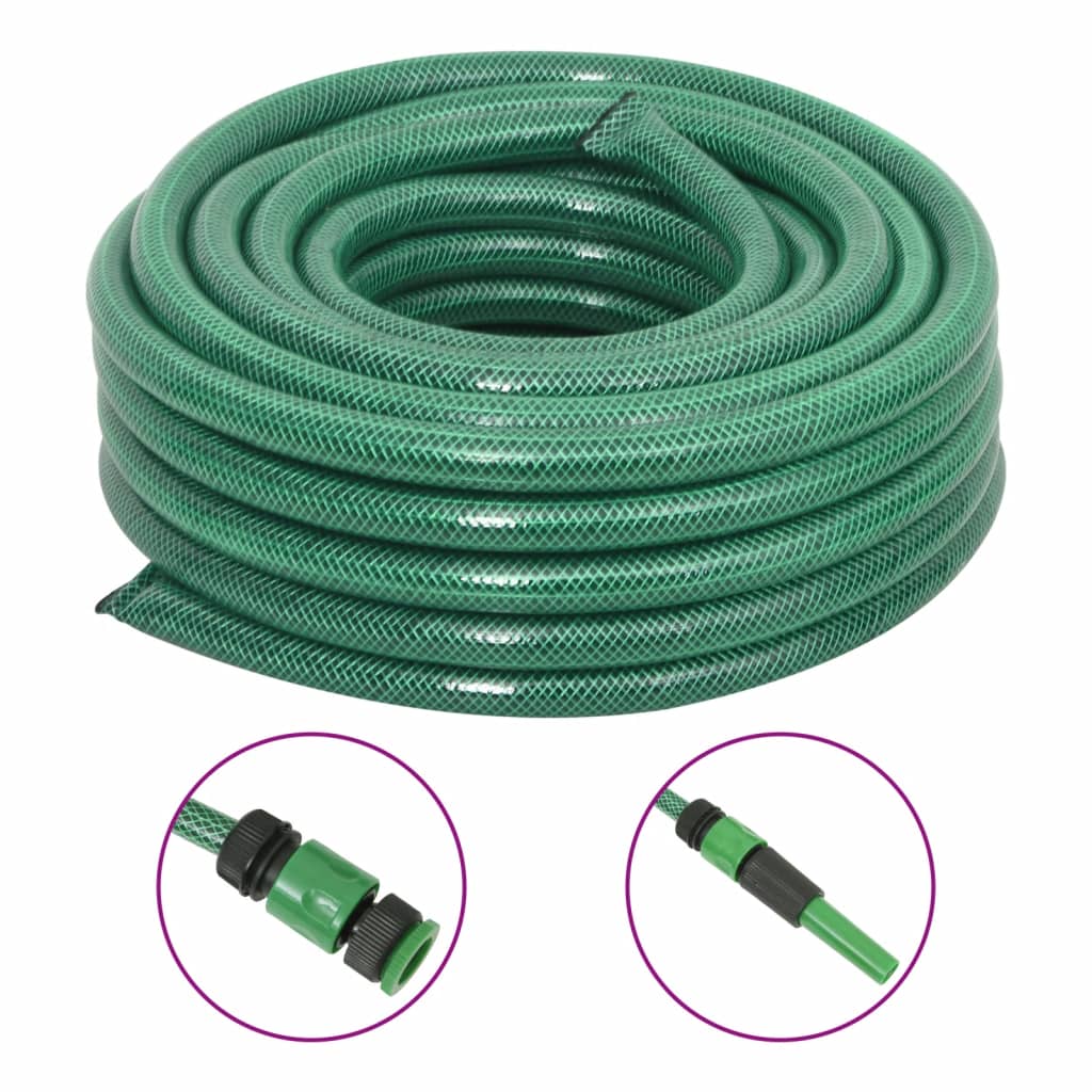 vidaXL Garden Hose with Fitting Set Green 0,75" 30 m PVC