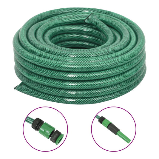 vidaXL Garden Hose with Fitting Set Green 0.75" 100 m PVC