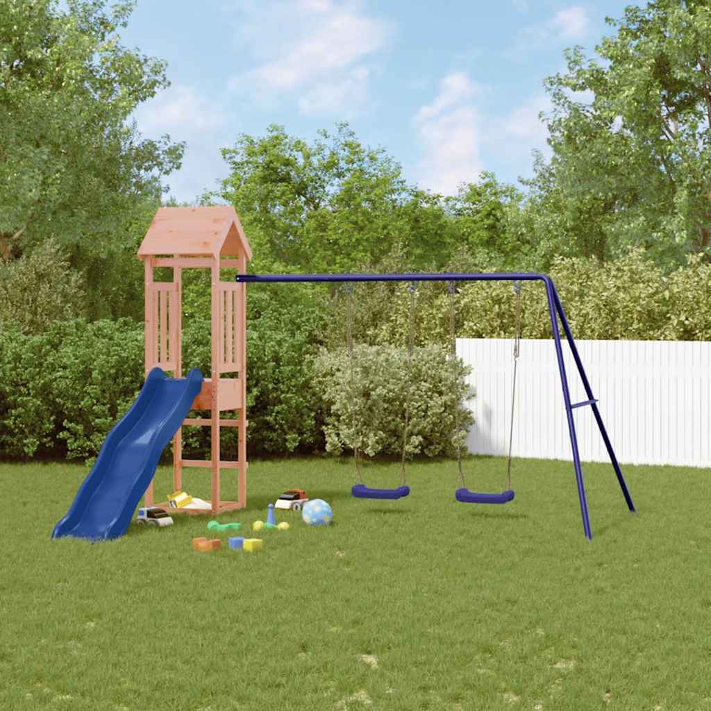 vidaXL Outdoor Playset | Natural wood, Blue | Solid Douglas Fir wood | Large