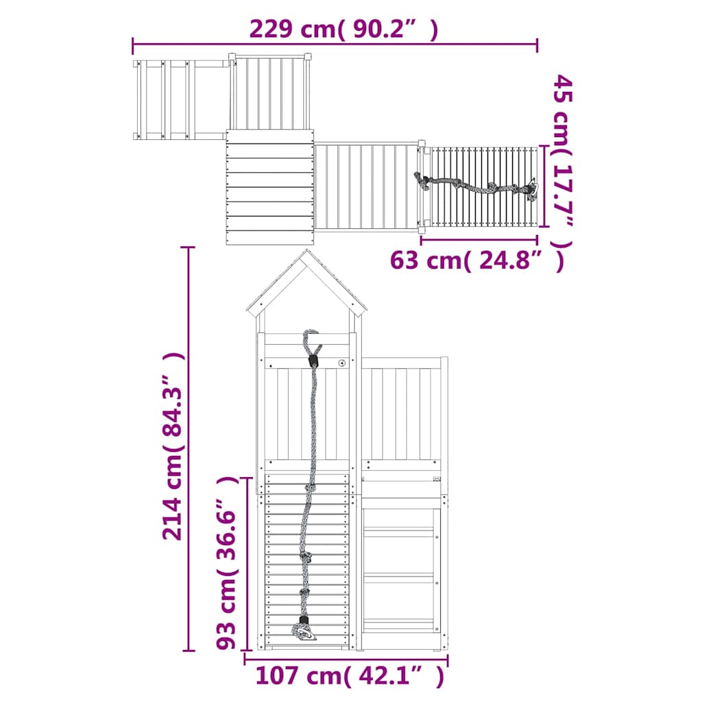 vidaXL Playhouse with Climbing Wall Impregnated Wood Pine