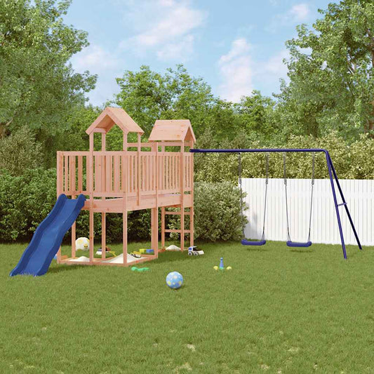 vidaXL Outdoor Playset | Natural wood, Blue | Solid Douglas Wood, Polypropylene