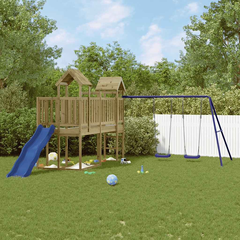 vidaXL Outdoor Playset | Pine and Blue | Treated Pinewood, Polypropylene | Large