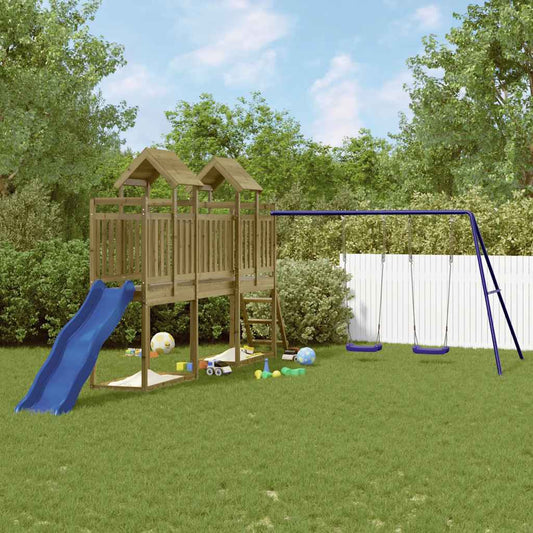 vidaXL Outdoor Playset | Brown | Treated Wood | Large | Adjustable Armrests