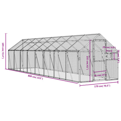 vidaXL Aviary Silver 1.79x8x1.85 m Aluminium