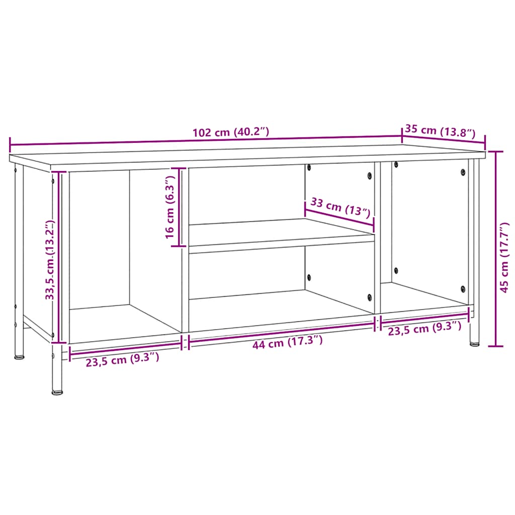 vidaXL TV Cabinet Smoked Oak 102x35x45 cm Engineered Wood