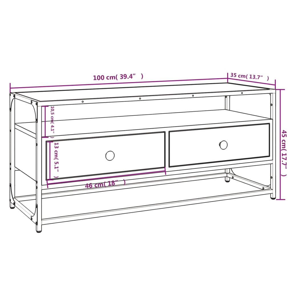 vidaXL TV Cabinet Black 100x35x45 cm Engineered Wood