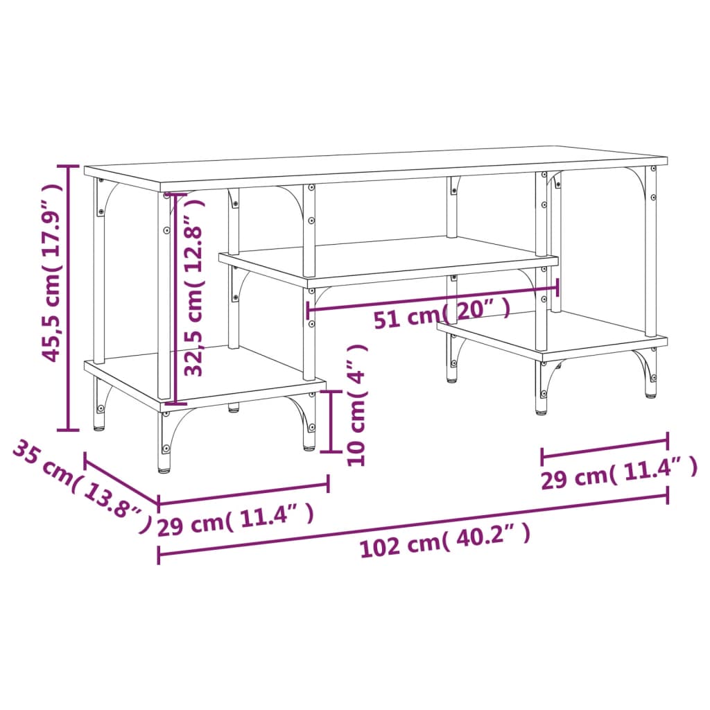 vidaXL TV Cabinet Sonoma Oak 102x35x45.5 cm Engineered Wood
