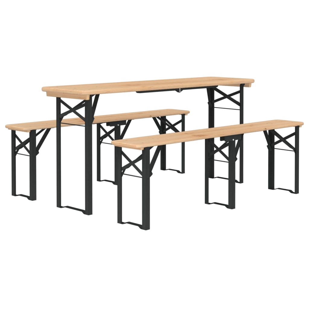 vidaXL Beer Table Set | Dark Green, Natural Wood | Chinese Fir Wood, Metal