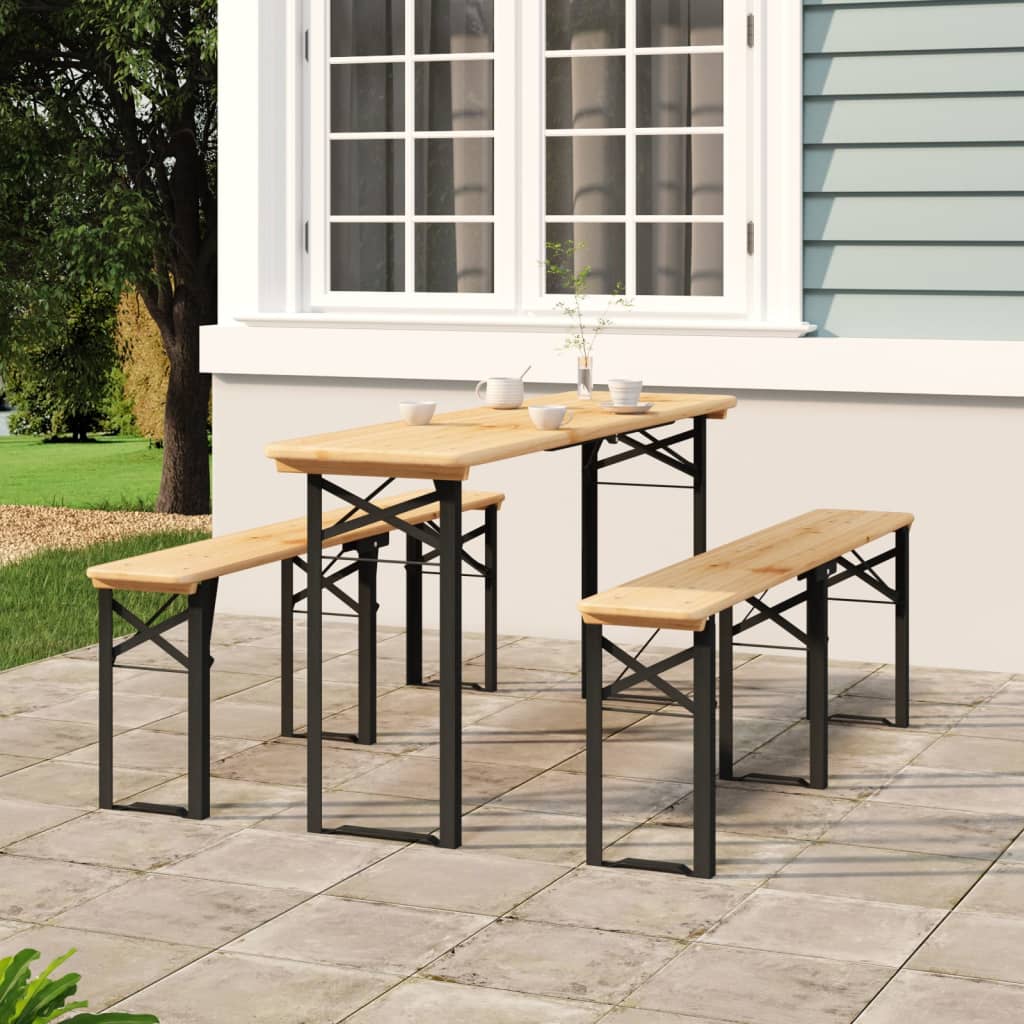 vidaXL Beer Table Set | Dark Green, Natural Wood | Chinese Fir Wood, Metal