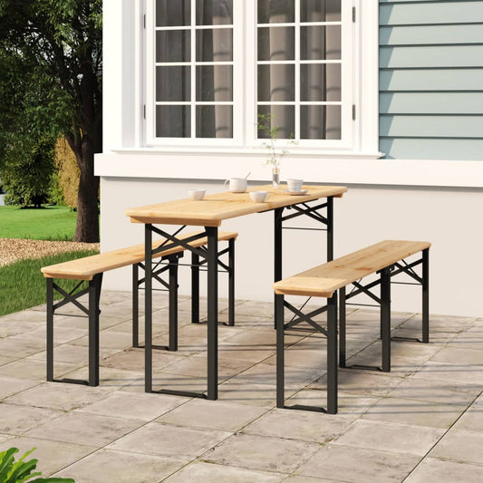 vidaXL Beer Table Set | Dark Green, Natural Wood | Chinese Fir Wood, Metal