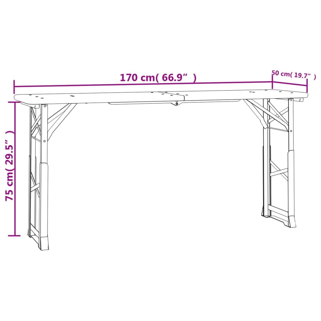vidaXL Folding Beer Table 170x50x75/105 cm Solid Wood Fir