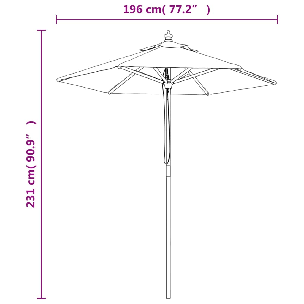 vidaXL Garden Parasol with Wooden Pole Black 196x231 cm
