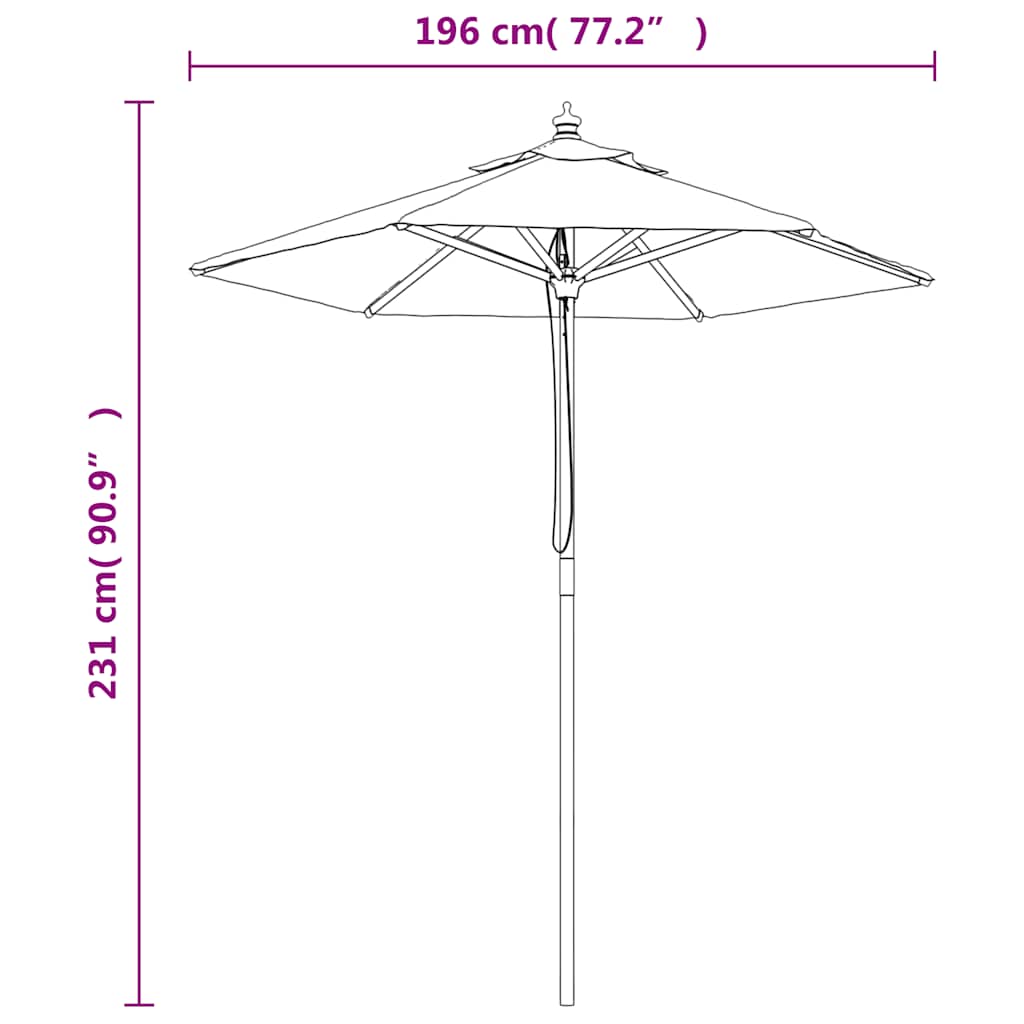 vidaXL Garden Parasol with Wooden Pole Black 196x231 cm