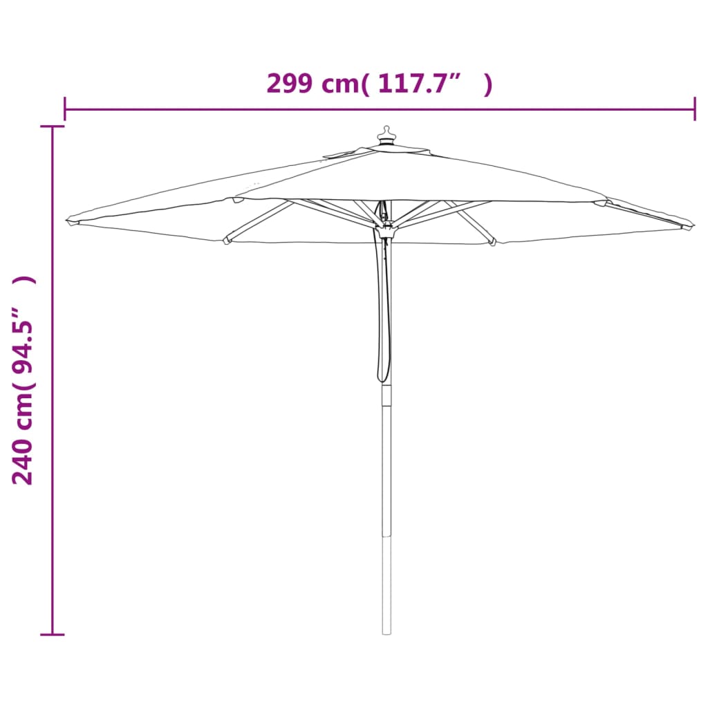 vidaXL Garden Parasol with Wooden Pole Green 299x240 cm