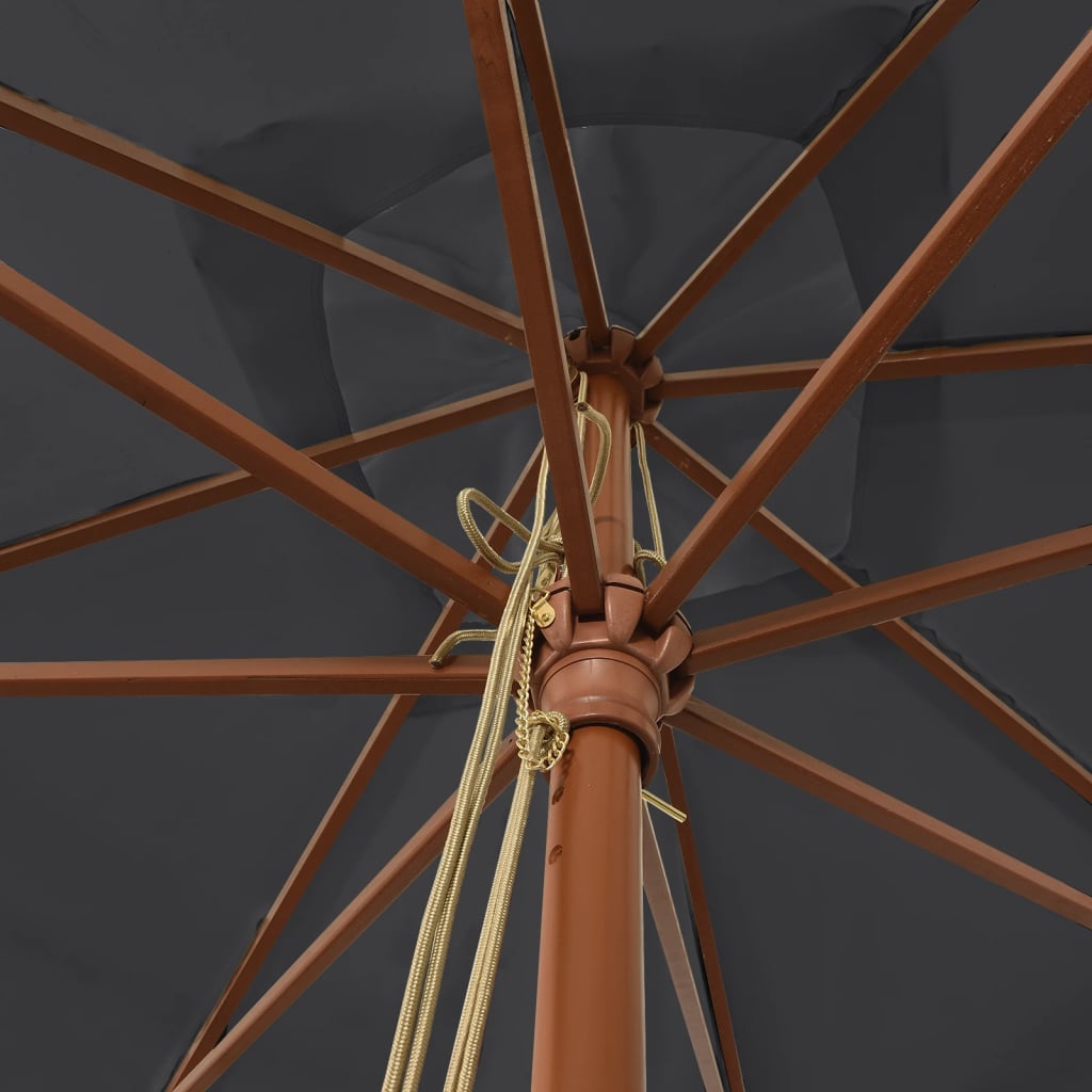 vidaXL Garden Parasol with Wooden Pole Black 300x300x273 cm