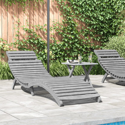 vidaXL Sun Lounger | Grey | Solid Acacia Wood | Standard | Foldable