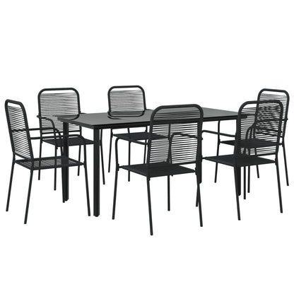 vidaXL 7 Piece Garden Dining Set Black Cotton Rope and Steel