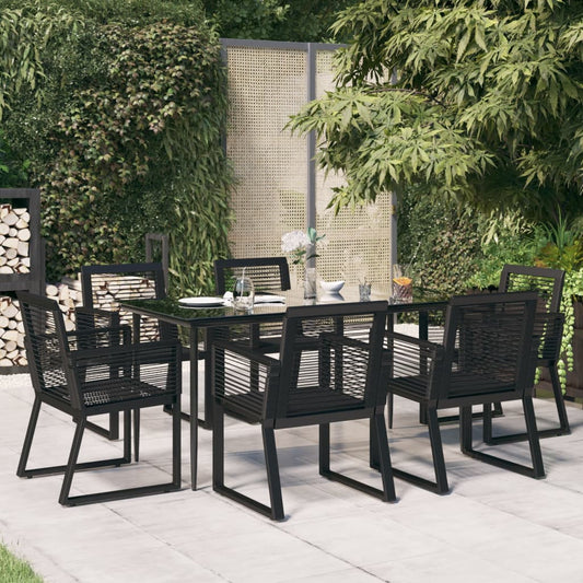 vidaXL Garden Dining Set | Black | PVC Rattan | 7 Piece Set |  Durable