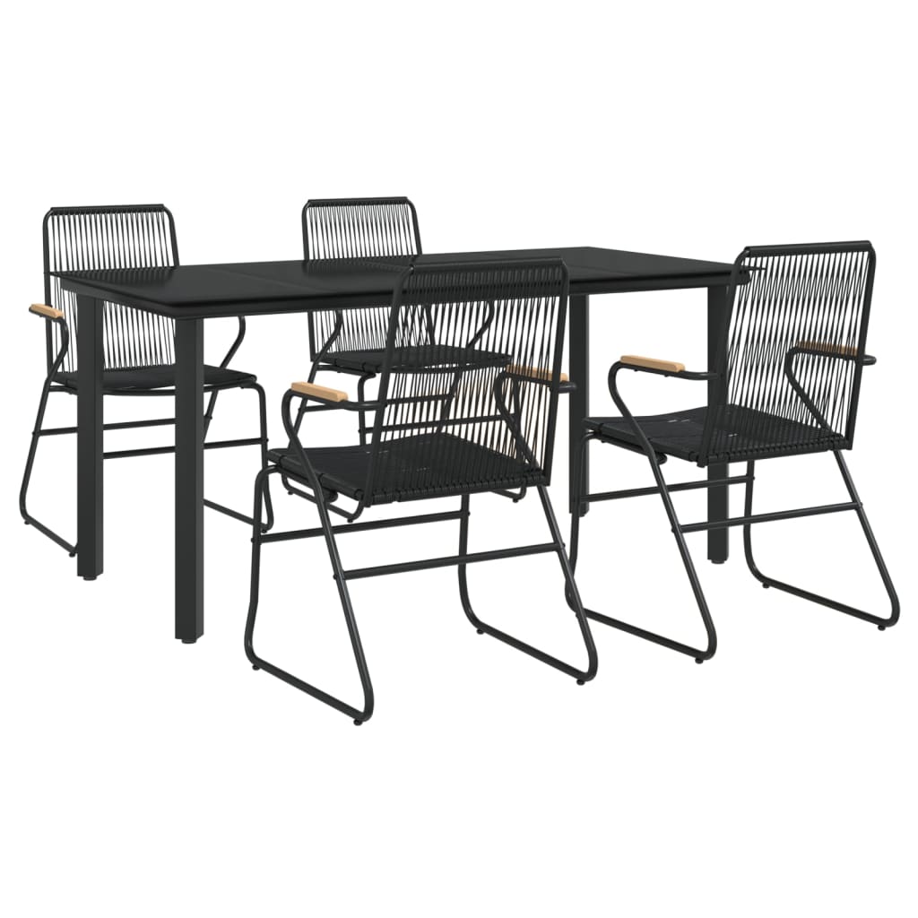 vidaXL 5 Piece Garden Dining Set Black PVC Rattan