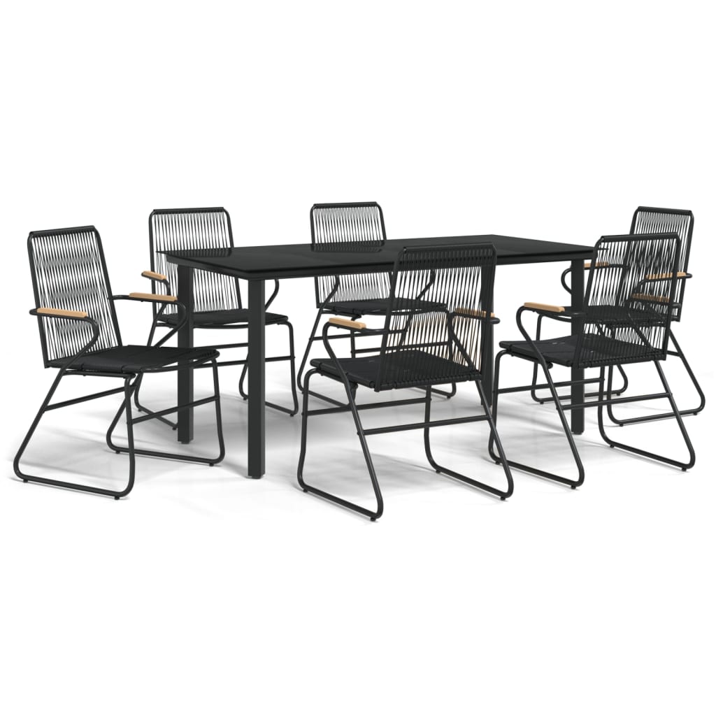 vidaXL 7 Piece Garden Dining Set Black PVC Rattan