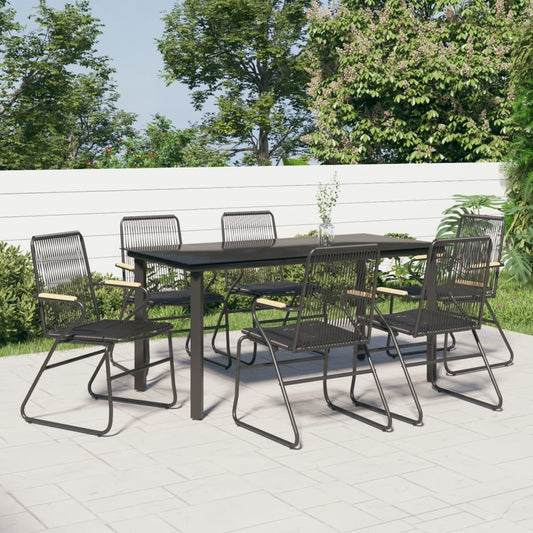 vidaXL 7 Piece Garden Dining Set Black PVC Rattan