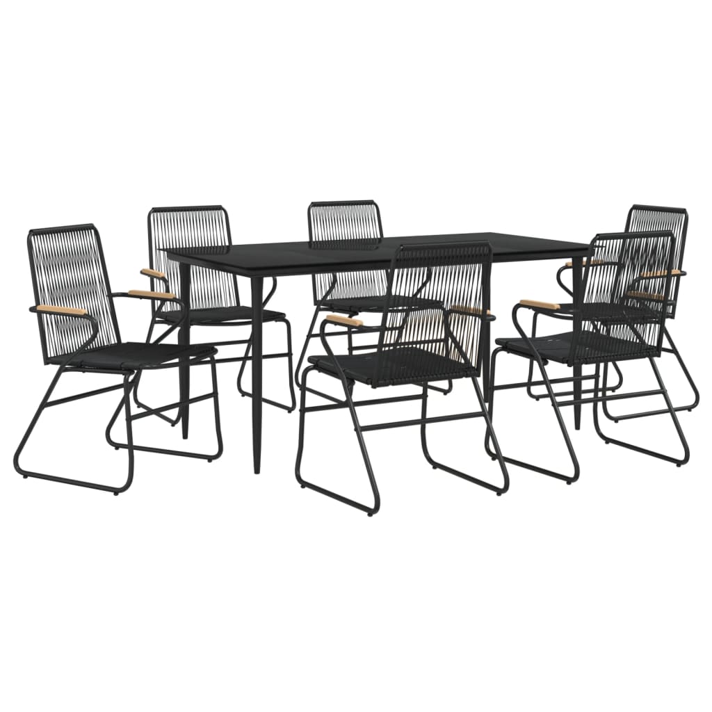 vidaXL 7 Piece Garden Dining Set Black PVC Rattan