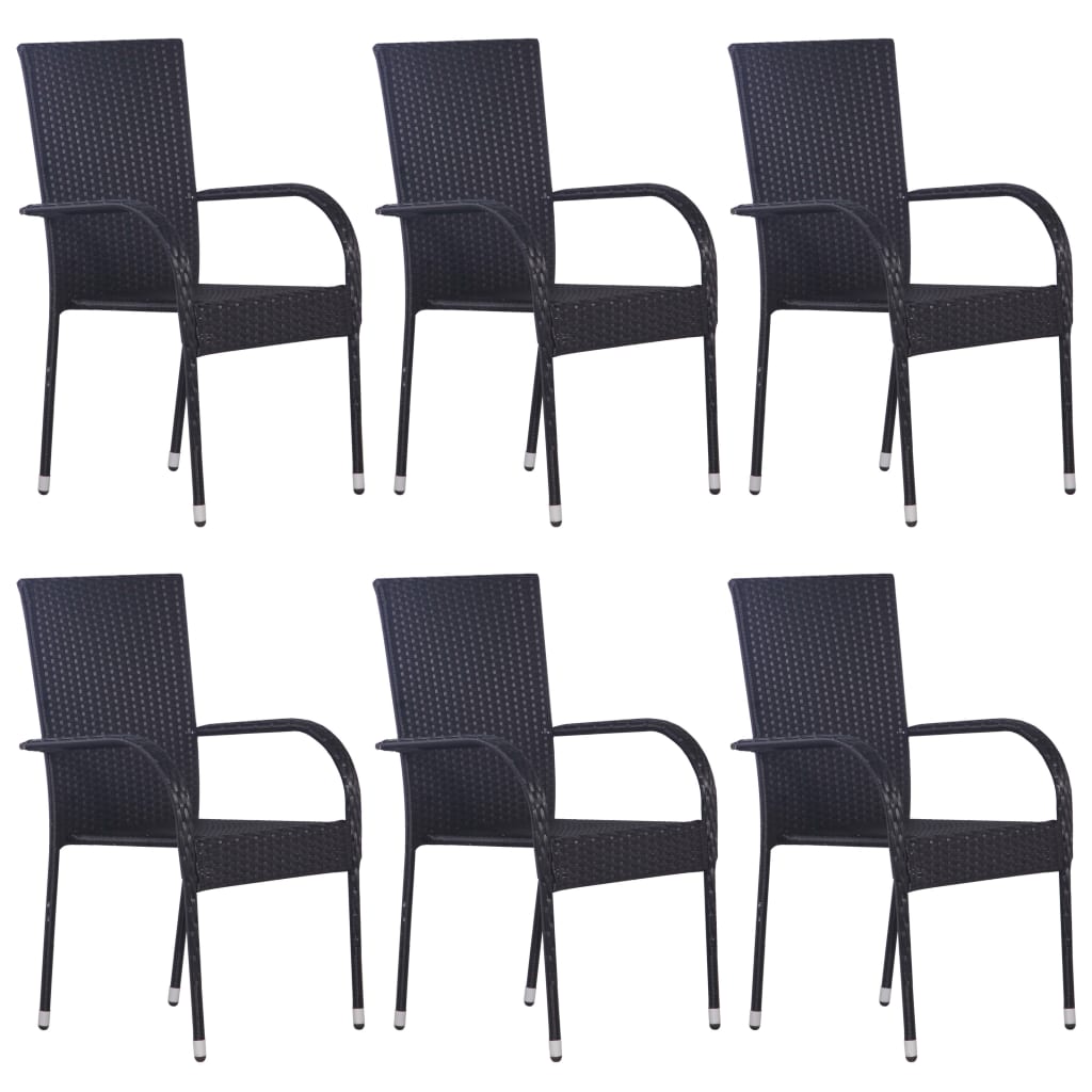 vidaXL 7 Piece Garden Dining Set Black Poly Rattan