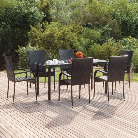 vidaXL 7 Piece Garden Dining Set Black Poly Rattan