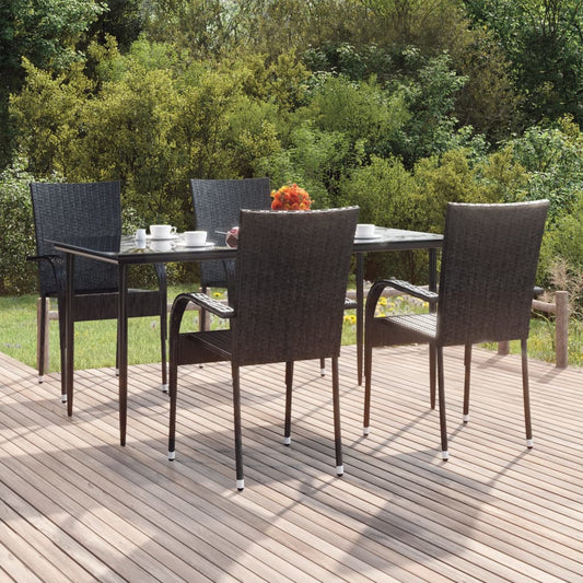 vidaXL Garden Dining Set | Black | Poly Rattan | Standard | Foldable