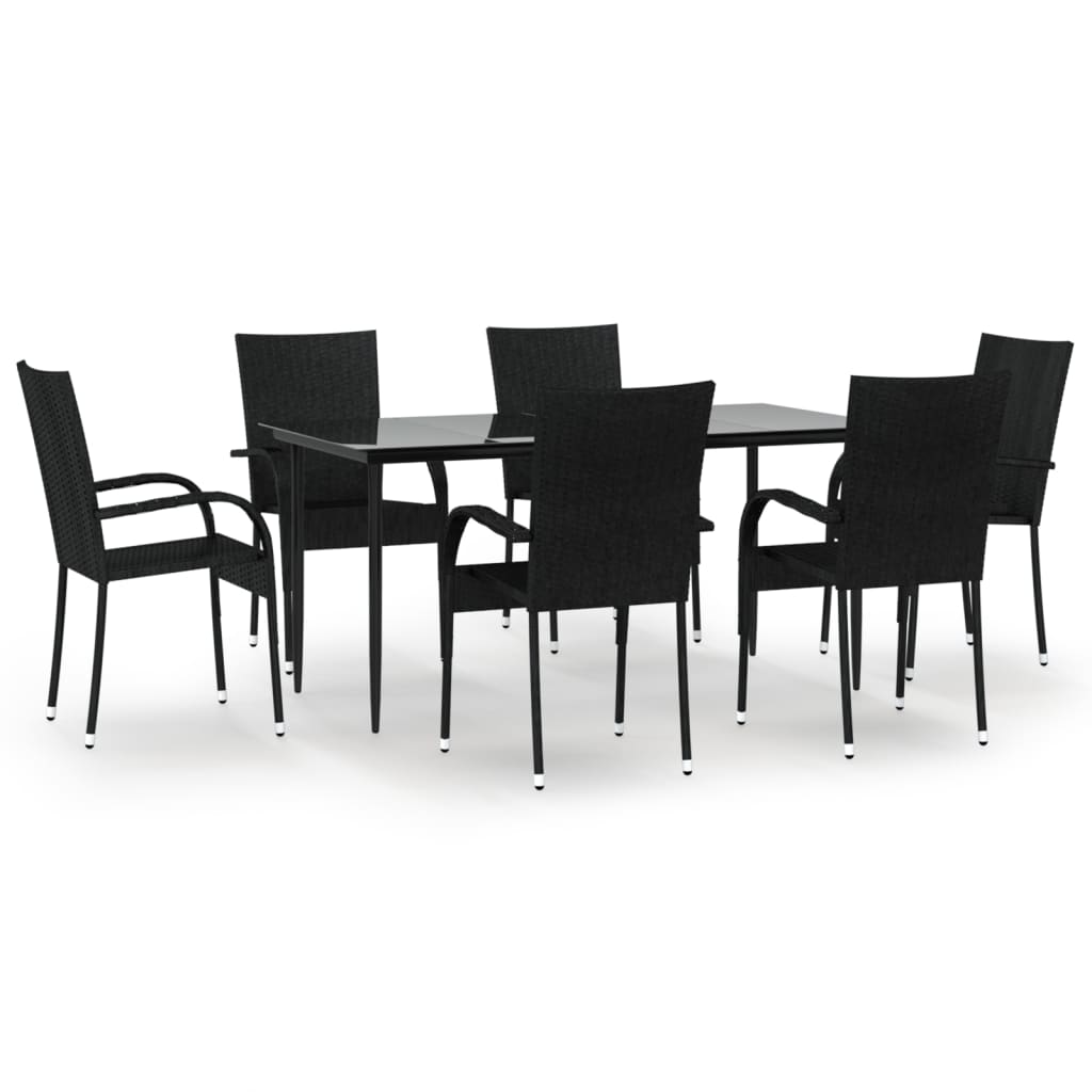 vidaXL Garden Dining Set | Black | PE rattan | Medium | Stackable