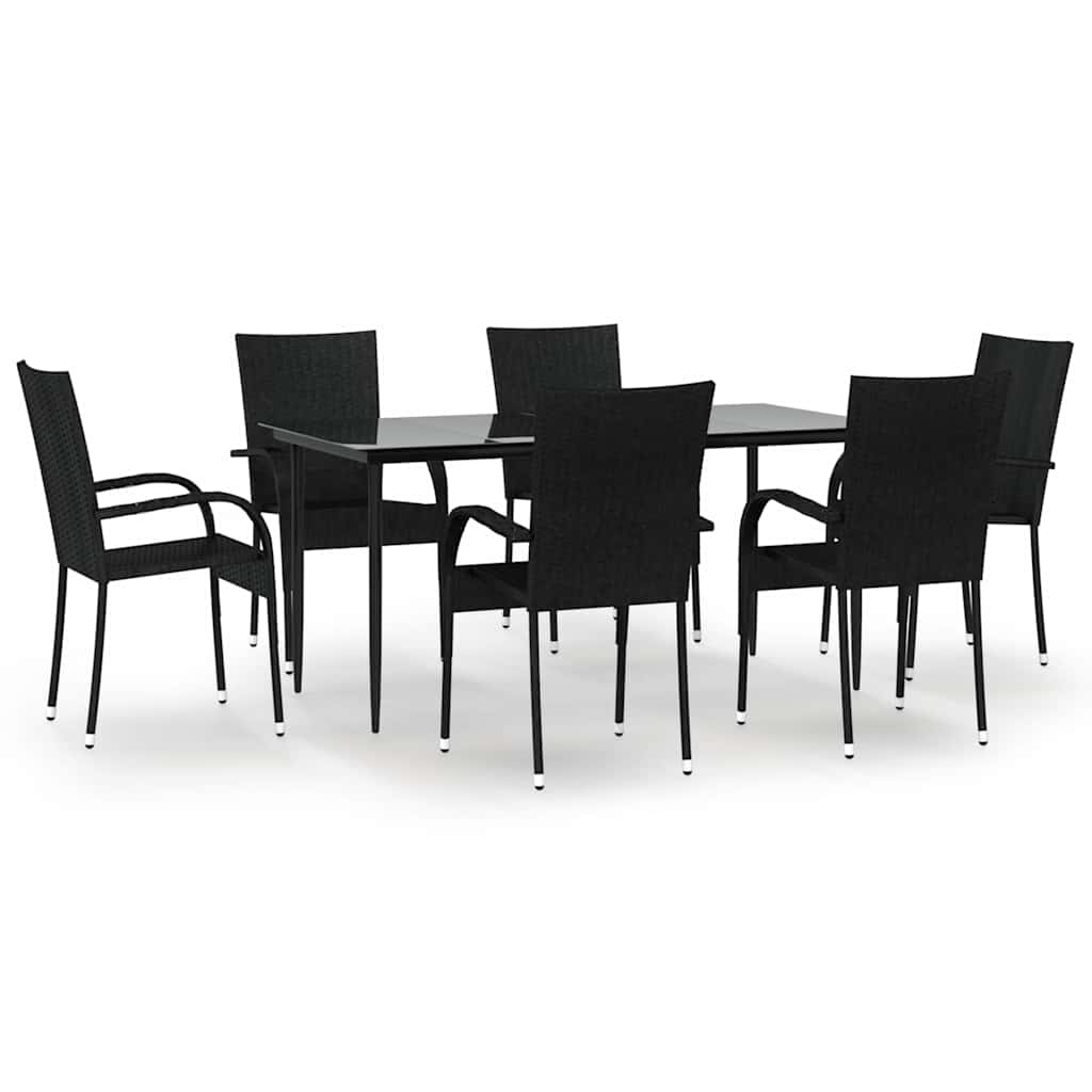vidaXL 7 Piece Garden Dining Set Black Poly Rattan