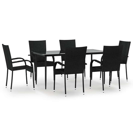 vidaXL 7 Piece Garden Dining Set Black Poly Rattan