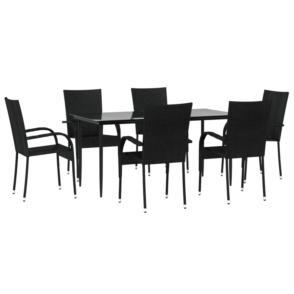 vidaXL Garden Dining Set | Black | PE rattan | Medium | Stackable