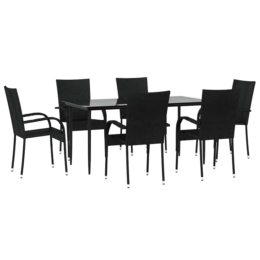 vidaXL 7 Piece Garden Dining Set Black Poly Rattan
