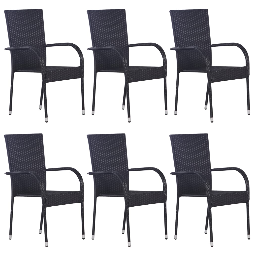 vidaXL Garden Dining Set | Black | PE rattan | Medium | Stackable